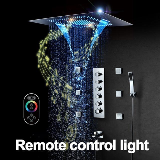 Music LED Shower head 800*600mm Spray Waterfall Rainfall Shower Thermostatic Unit Speaker Showers - SERENA Serena FLUXURIE.COM Remote Control 