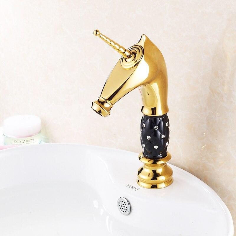 New Style Horse Head Bathroom Faucet / Black Ceramic & Diamond FLUXURIE.COM 