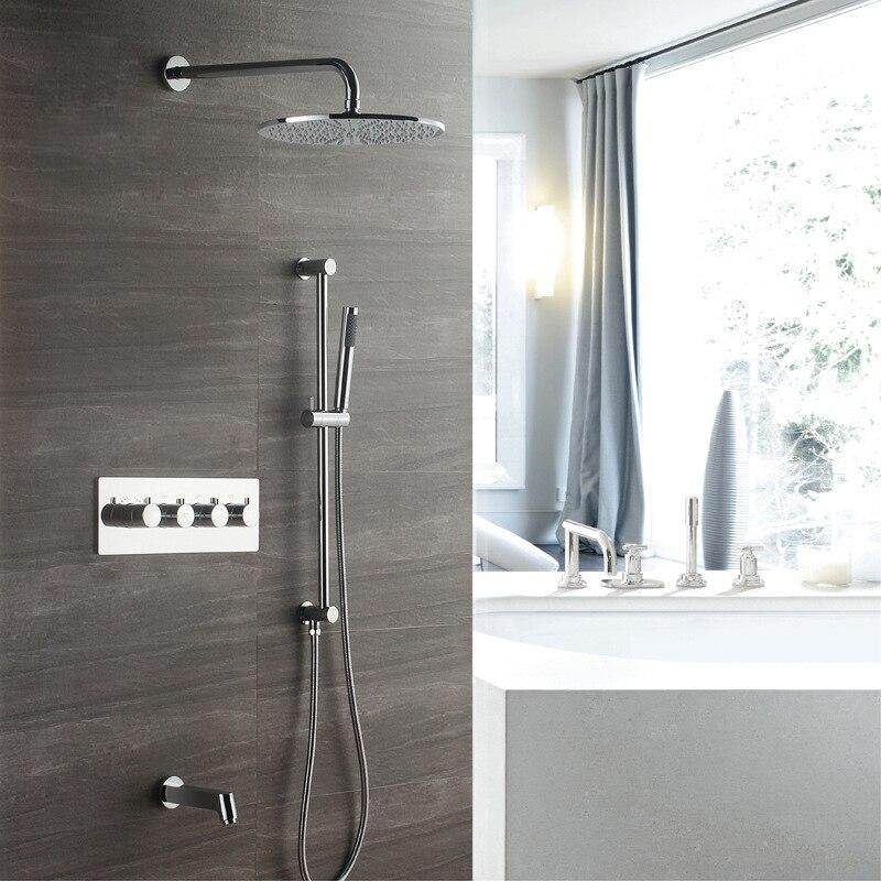 Polished Bath&Shower Square Faucet Brass Bathroom Rainfall Shower Head 12 Inch Rain Combo Unit Set Wall Mounted With Slide Bar FLUXURIE.COM 
