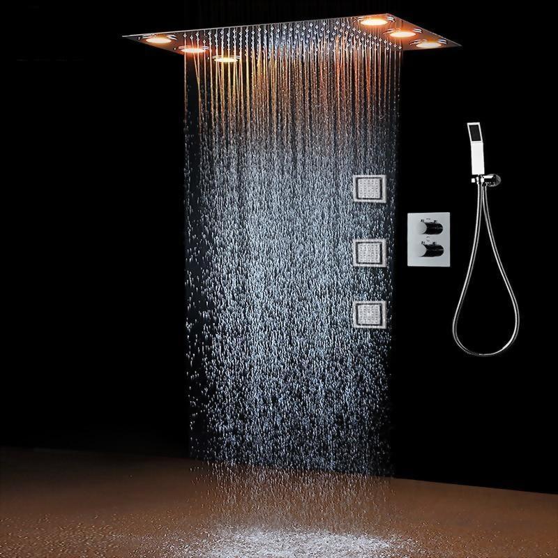 Rain / Bodymassage Shower Set System 14" x 20" with 3 Bodyjets and LED - Antea Antea FLUXURIE.COM 