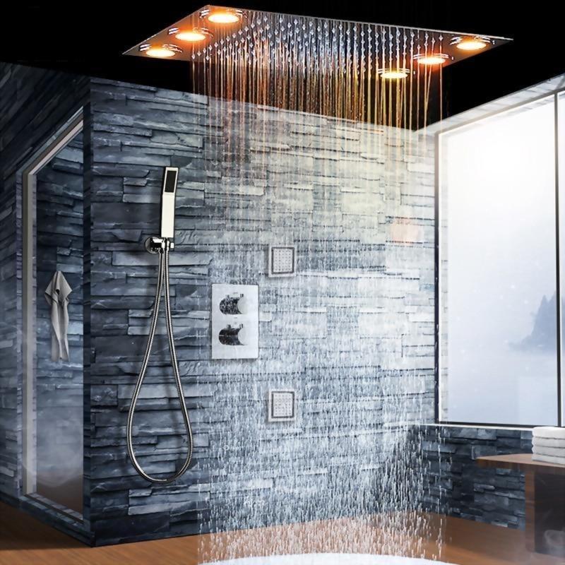 Rain / Bodymassage Shower Set System 14" x 20" with 3 Bodyjets and LED - Antea Antea FLUXURIE.COM 
