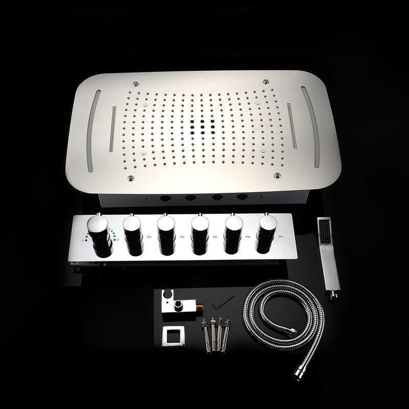 Rain Mist Spray Waterfall Spa Massage Shower System - <i>Stella</i> Rain Mist Spray Waterfall Spa Massage Shower System With Electric High Flow Thermostatic Diverter FLUXURIE.COM 
