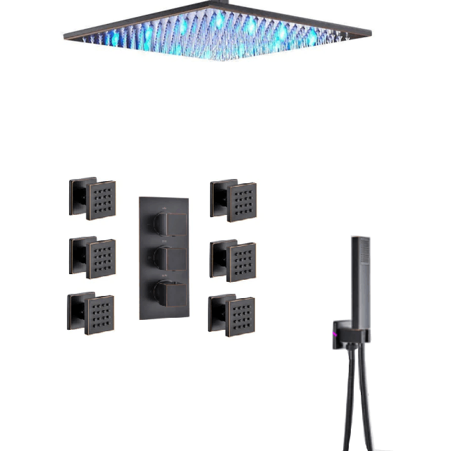 Rain Shower Set System 20 inch with 6 Body Jets and Temperature Controlled LED - DALIDA Dalida FLUXURIE.COM Oil rubbed bronze 