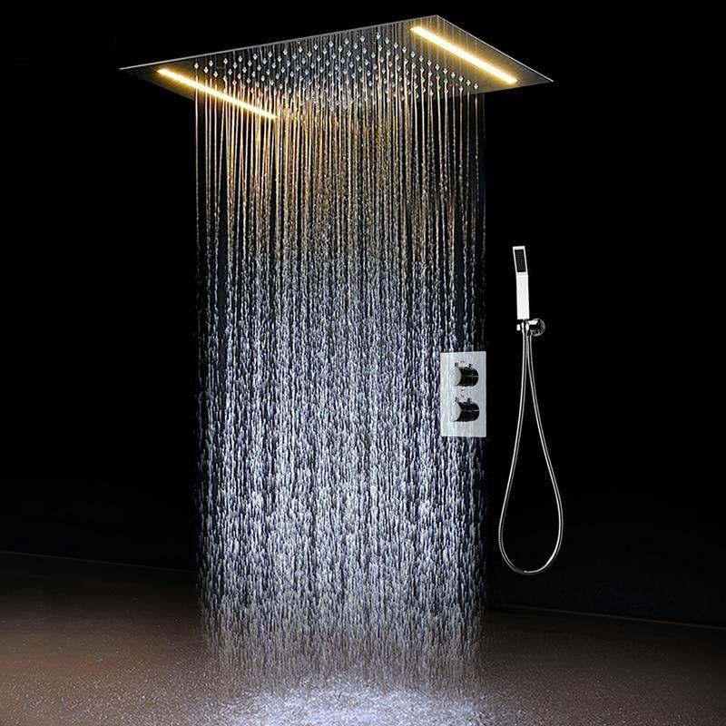 Rain Shower Set System 20" x 14" with LED and Thermostatic Smart Mixer - FLORA Flora FLUXURIE.COM 