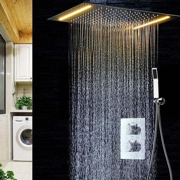 Rain Shower Set System 20" x 14" with LED and Thermostatic Smart Mixer - FLORA Flora FLUXURIE.COM 
