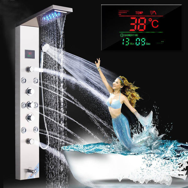 Rain & Waterfall Shower Panel / SPA Tower / with Massage Jet & Water Powered Blue LED Light - Leona Leona FLUXURIE.COM 