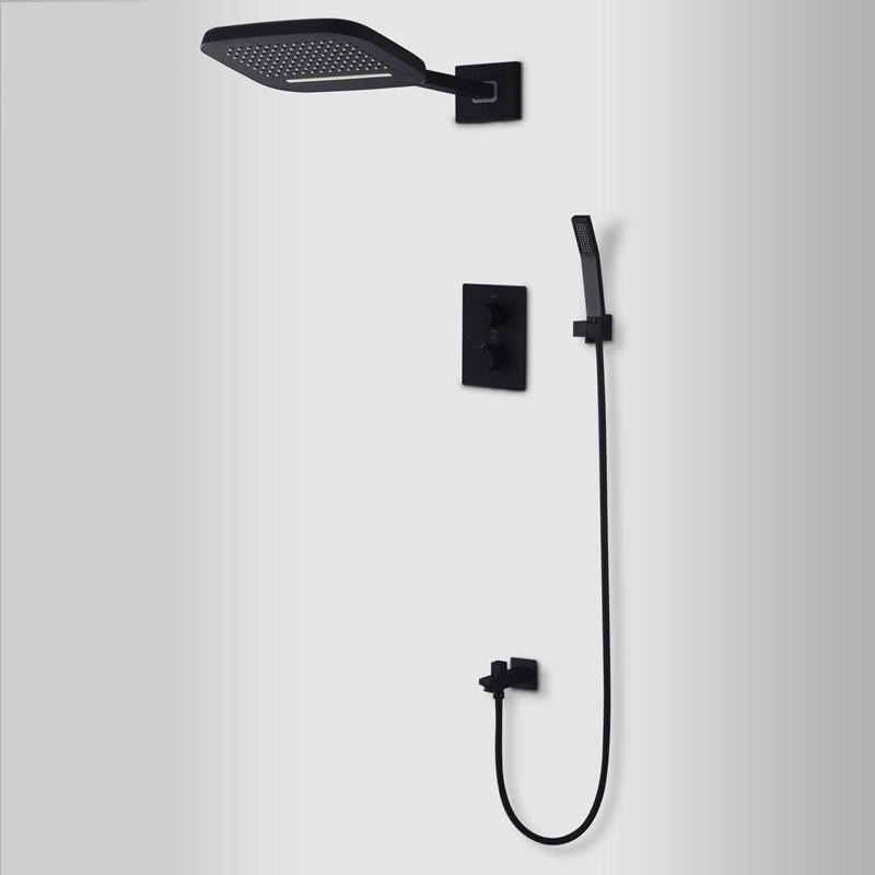 Rain / Waterfall Shower Set System 10" x 8" in Black with Thermostatic Smart Mixer - SITA Sita FLUXURIE.COM 