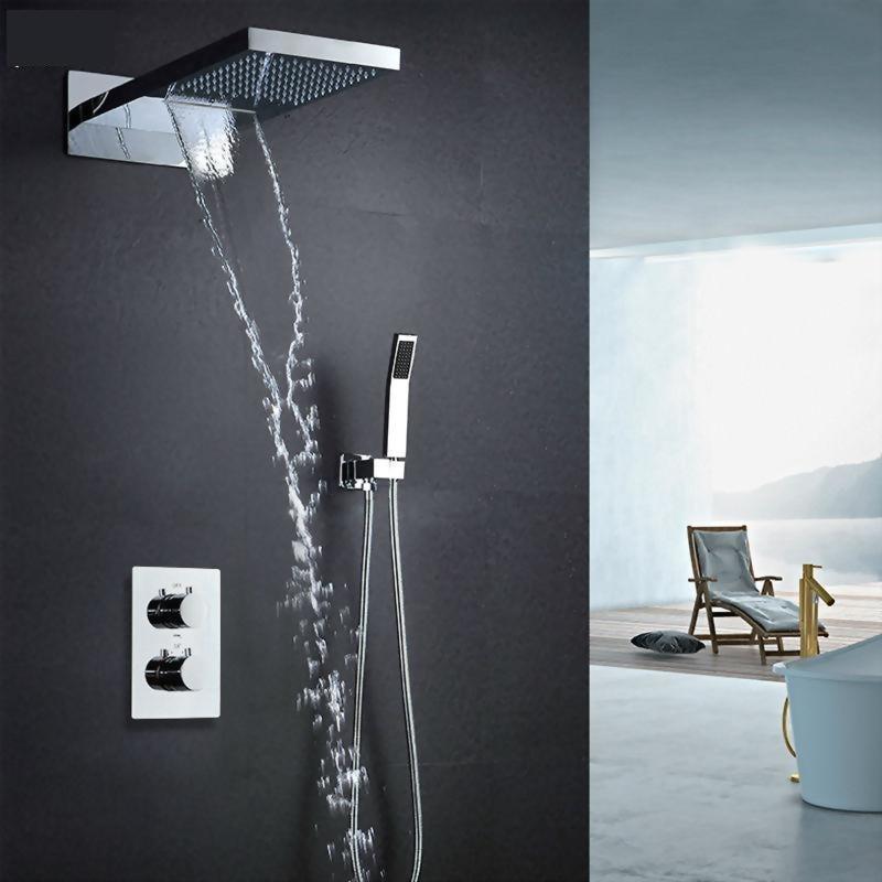 Rain / Waterfall Shower Set System 22 inch with Temperature Controlled LED - Nevia Nevia FLUXURIE.COM 