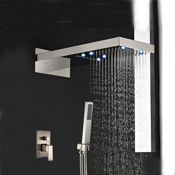 Rain / Waterfall Shower Set System Brushed Nickle 22" x 9" with LED - RUSTICA RUSTICA fmhjfisd 