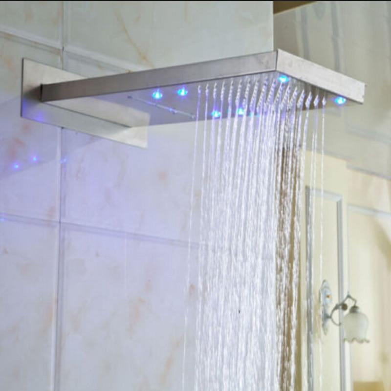 Rain / Waterfall Shower Set System Brushed Nickle 22" x 9" with LED - RUSTICA