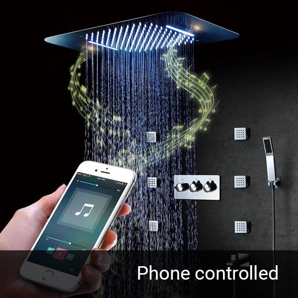 Shower with bluetooth speaker, Phone controllable LED, Rain- , Waterfallmode and 6 Bodysprays - APOLLONIA Apollonia FLUXURIE.COM Phone Control 