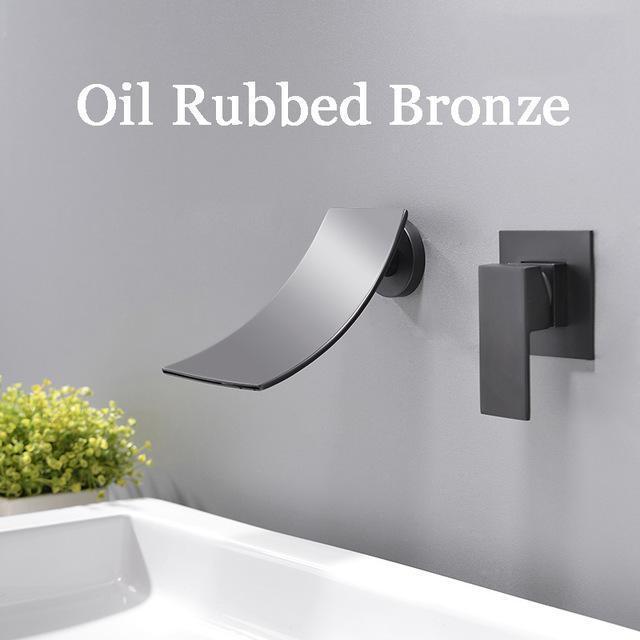 Wall Mounted Waterfall Bathroom Faucet Wall Mounted Waterfall Bathroom Faucet fluxurie.com Black Round Valve 