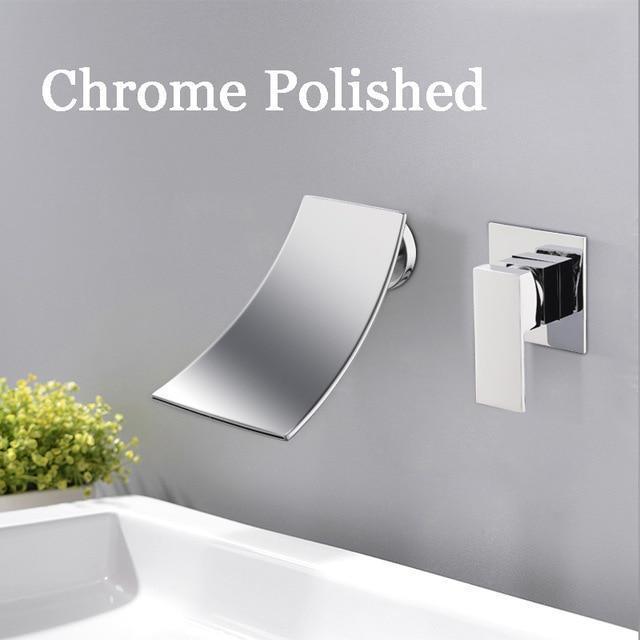 Wall Mounted Waterfall Bathroom Faucet Wall Mounted Waterfall Bathroom Faucet fluxurie.com Chrome Round Valve 