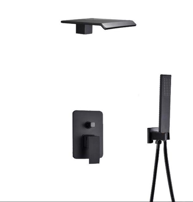 Waterfall Brushed Nickel Wall Mounted Shower System - LISA Lisa FLUXURIE.COM Black - Head size 6.4" x 5.8" 