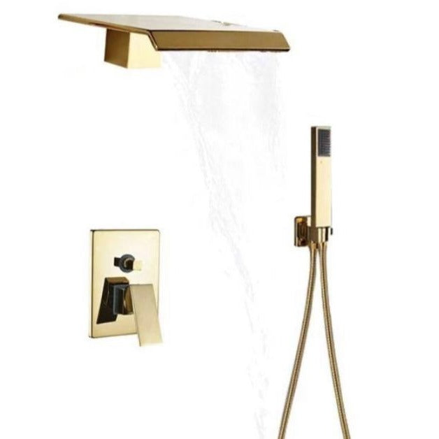 Waterfall Brushed Nickel Wall Mounted Shower System - LISA Lisa FLUXURIE.COM Gold - Head size 6.4" x 5.8" 