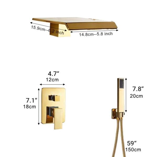 Waterfall Wall Mounted Shower System in Gold - AURA Aura FLUXURIE.COM 
