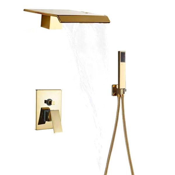 Waterfall Wall Mounted Shower System in Gold - AURA Aura FLUXURIE.COM Without tub spout 