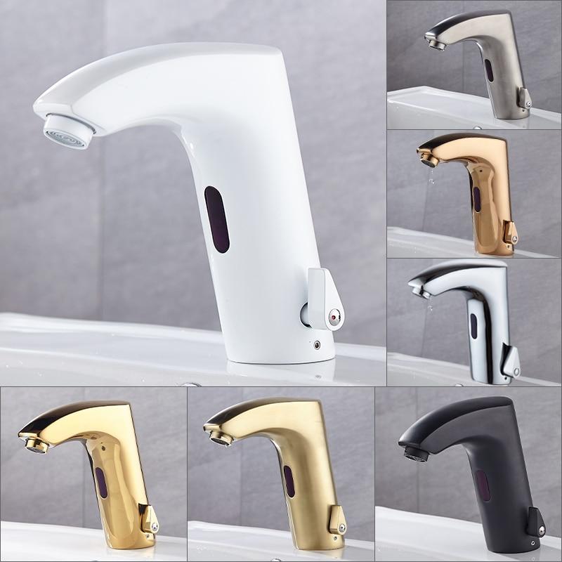 White Smart Sensor Basin Faucet with Electric Touch & Touchless Sink Basin Tap / Hot And Cold Mixer FLUXURIE.COM 