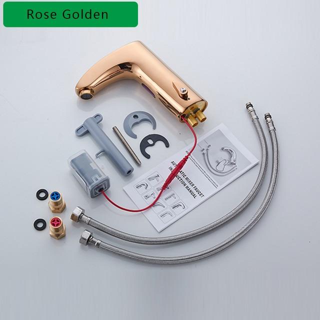 White Smart Sensor Basin Faucet with Electric Touch & Touchless Sink Basin Tap / Hot And Cold Mixer FLUXURIE.COM Rose Golden 