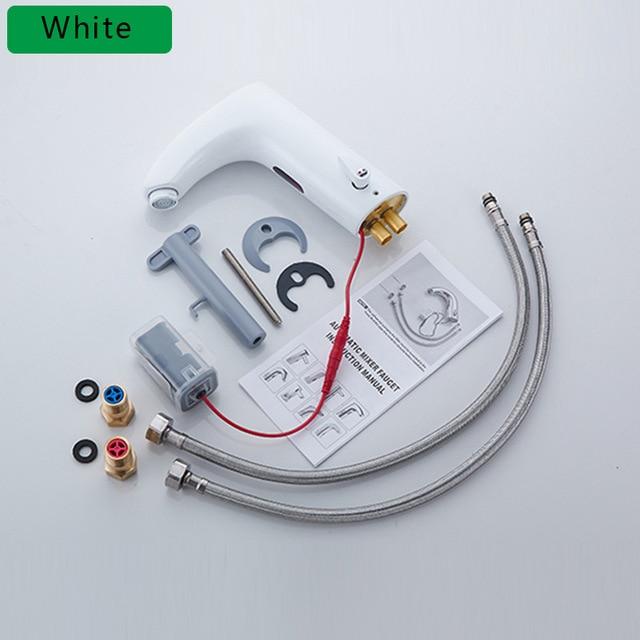 White Smart Sensor Basin Faucet with Electric Touch & Touchless Sink Basin Tap / Hot And Cold Mixer FLUXURIE.COM White 